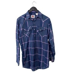 MWG Canada VTG Purple Lilac Plaid Western Style Pearl Snaps Long Sleeve Shirt